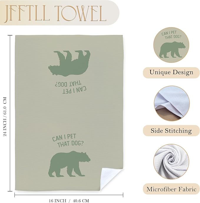 Funny Bear Kitchen Towels, Gifts for Bear Wildlife Camping Lovers Dish Tea Towels for Kitchen Decor, Can I Pet That Dog Decorative Hand Towel for Bathroom, 16x24 Inch - Green