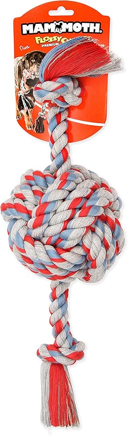 Mammoth Pet Products Flossy Chews Multi Color Monkey Fist Ball with Rope Ends - Premium Cotton-Poly Rope Tug Toy for Dogs - Interactive Dog Tug Toy - Heavy Duty Dog Toy with Rope Ball for Big Dogs - Jumbo, 20” - Assorted Colors