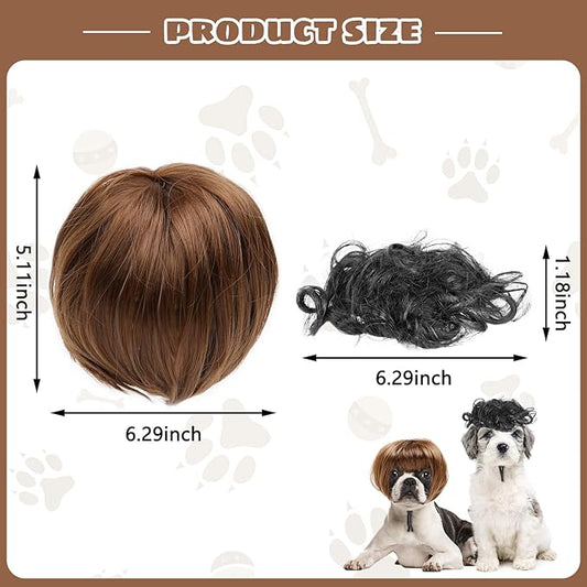 HOWWFALY Dog Costume Cat Apparel Dog Toys Curly Braids Headgear Wigs Styling Cute Funny Pet Hair Accessories Decoration for Halloween, Christmas, Parties(Flax)