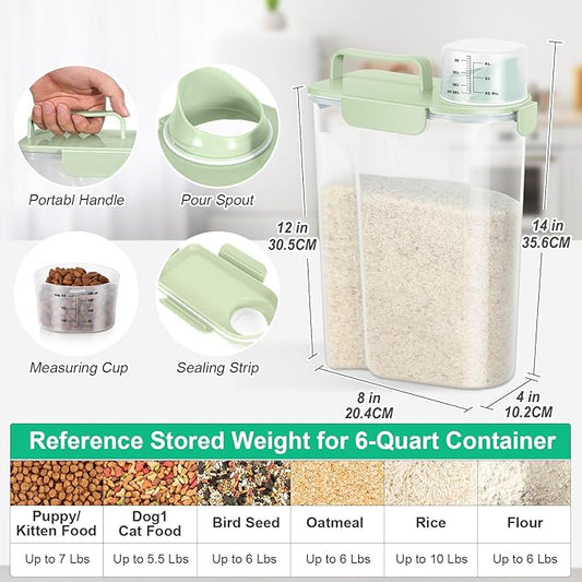 TBMax Airtight Rice Container 10 Lbs, Cereal Dispenser, Pet Cat Dog Food Storage Container, Plastic Kitchen Pantry Food Storage Holder with Cup -Light Green