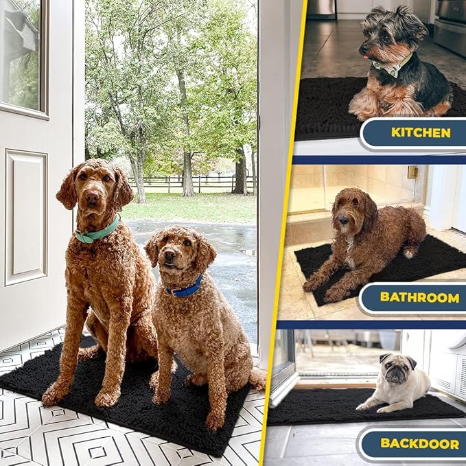 Muddy Mat® | Super Absorbent Door Mat Indoor, Microfiber Quick Dry Chenille Entryway Rug, Non-Slip Front Door Mat, Indoor Mats for Entryway, Machine Washable Pet Rug, Black XXL 60"X48"