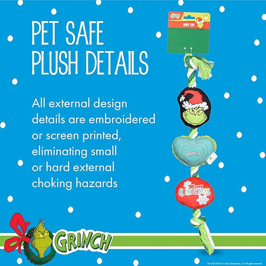 Dr. Seuss for Pets How The Grinch Stole Christmas 14'' Grinch Rope Toy for Dogs | Squeaky Dog Toys,Rope Toys,Holiday Toys for Dogs,Pet Stocking Gifts The Grinch (FF23498-23/12)