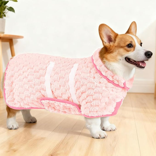 Glittme Dog Bathrobe for Drying Dogs, Super Absorbent Fleece Dog Towel Robe, Adjustable Dry Coat for Large Medium Small Dogs, Warm Pet Drying Vest for After Bath, Swimming, Muddy Walks & Car Travel