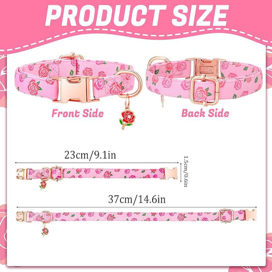 3 Pack Floral Dog Collars for Small Dogs Pink Dog Collar with Flower Pendant for Girl Female Dogs Adjustable Puppy Collars Pet Collar (9-14.5 inch)