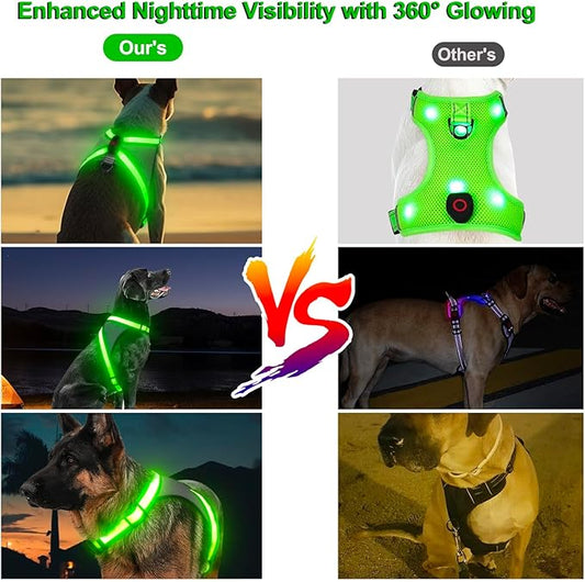 Visinite LED Dog Harness, USB Rechargeable Light Up Dog Vest, 2 Illuminate Modes Glow in The Dark Dog Harness, Adjustable Lighted Pet Harness Light for Night Walking Safety (Green, XL)