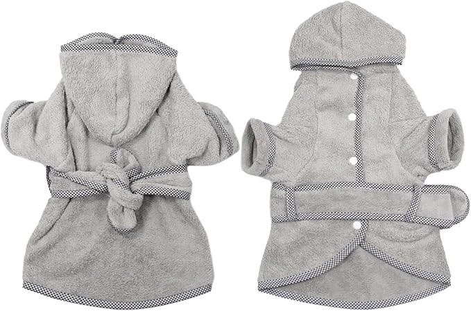 Dog Bathrobe, Microfiber Fast Drying Absorbent Hooded Bath Towel White for Puppy Small Medium Large Dog Cat (2XL, Gray)