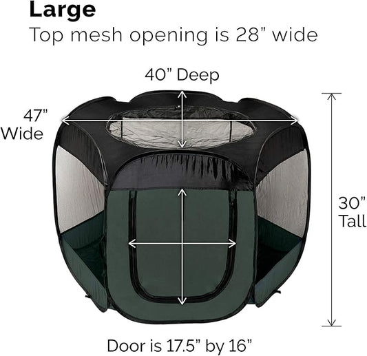 Furhaven Portable Dog Playpen Cat Tent, Pet playground,Kennel foldable indoor outdoor zippered puppy crate - Hunter Green, Large
