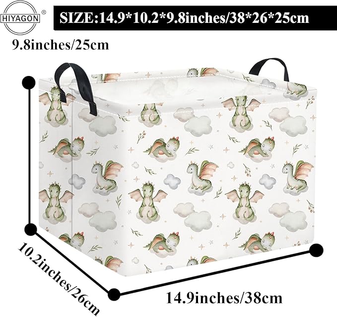 HIYAGON Rectangular Baby Girl Basket Kids Baby Storage Basket Toy Storage Bin Organizer Box Room Decor(Cute Dinosaur)