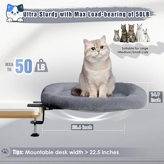 IPOW Heavy Duty Steel Frame Supports up to 50lbs Cat Desk Bed Space-Saving 90°Foldable with Soft Ultra-Plush Faux Fur for Small Medium Large Cats