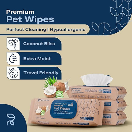 Dog Wipes for Paws and Butt - Coconut Scented (Pack of 400) - Pet Wipes for Dogs and Cats - Deodorizing Non Toxic Dog Wipes, +12 Additional Travel Wipes