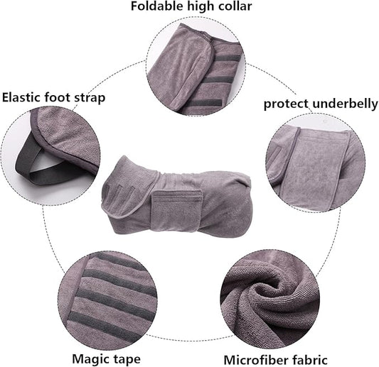 Geyecete Dog Drying Coat - Fast Drying Dog Bath Robe Towel - Microfibre Super Absorbent, Luxuriously Soft - Gray - S