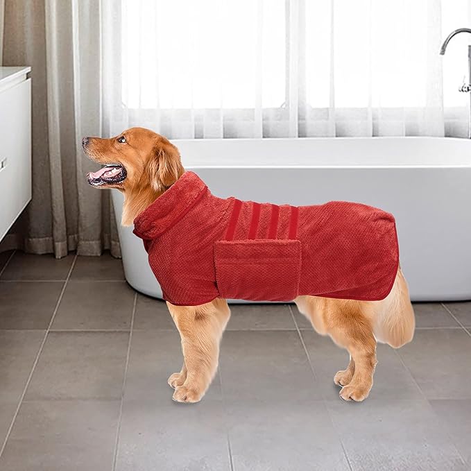 Geyecete Pineapple Grid Fast Drying Super Absorbent Dog Cat Bath Robe Towel - Red - 3XL