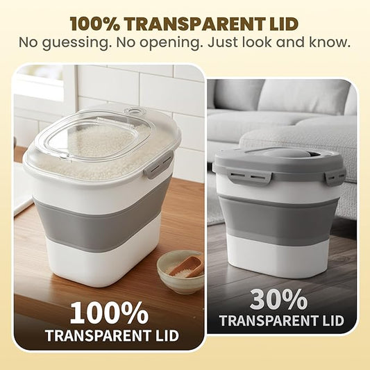 20-50Lbs Rice Container,Collapsible Food Storage Containers with Clear Airtight Lid,Wheels,Date Track,Rice Storage Container with 2PCS Containers and Scoop,Rice Dispenser for Flour Sugar Grain Dog Cat