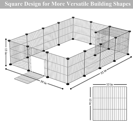 LANGXUN 16pcs Small Animal Pet Playpen with Door & Waterproof Mat, Rabbit Guinea Pig Cage, Puppy Kitten Playpen | Indoor & Outdoor Portable Metal Wire Yard Fence 13x13in