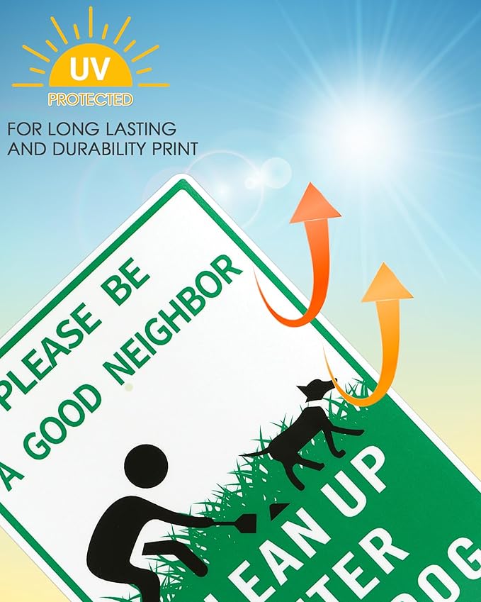 Thten Please Clean Up After Your Dog,Pick Up Your Dog Poop Signs, Dog Poop Sign,14" x 10" Yard Sign with Stake Kit,35.4 inch tall,Be a Good Neighbor Sign, Easy Install,Rustproof Aluminum 1 Pack
