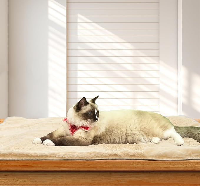 Soft Cat Dog Window Sill Pet Pad Perch,Fluffy Windowsill Dog Pet Mat Pillow Seat Bed, Cat Dog Cushion for Window Sill Mat (Beige, 16"x35")