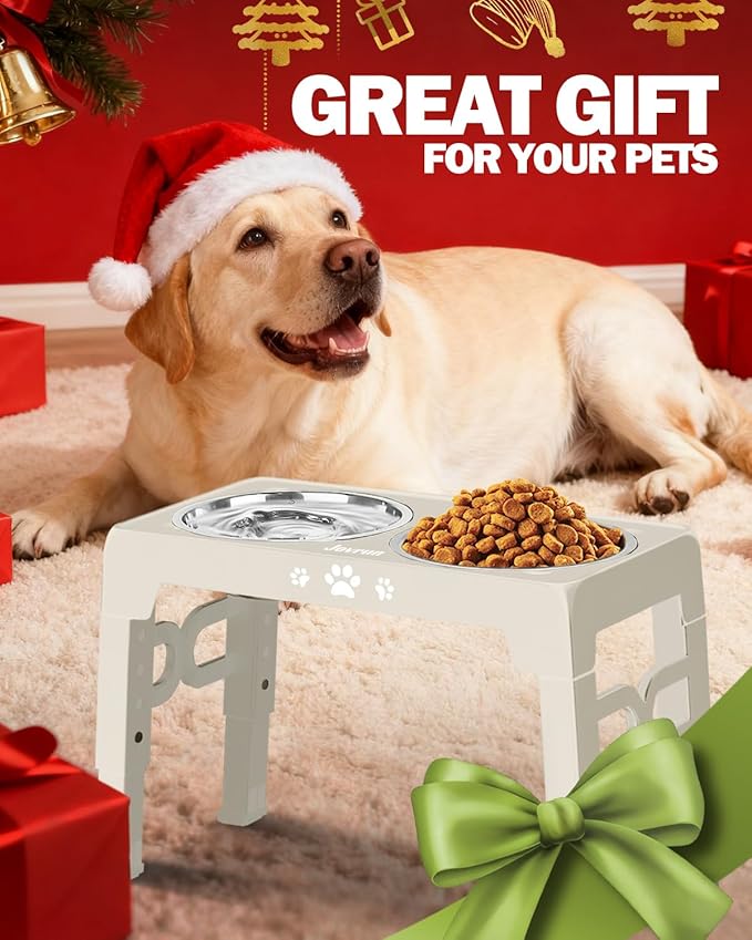 Elevated Dog Bowls, Non-Slip Dog Feeder with 1*Stainless Steel Dishes & 1*Slow Feeder Bowl, 5 Heights Adjustable Raised Bowls for 3.15″-8.66″-9.84″-11.02″-12.2″