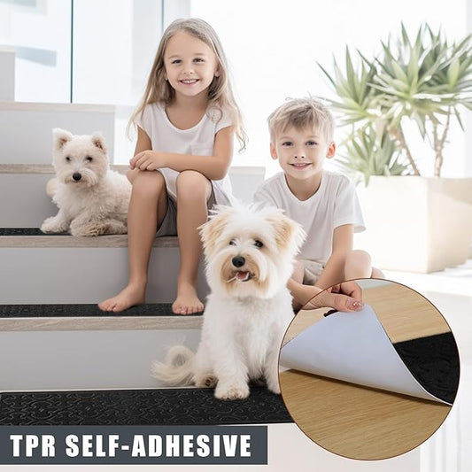 4Pcs Stair Treads for Wooden Steps Indoor with Self Adhesive, 8"x30" Non Slip Stair Runners-Peel & Stick Indoor Stair Carpet Runner, Resistant Indoor Runner for Kids、Elders and Pets,Black
