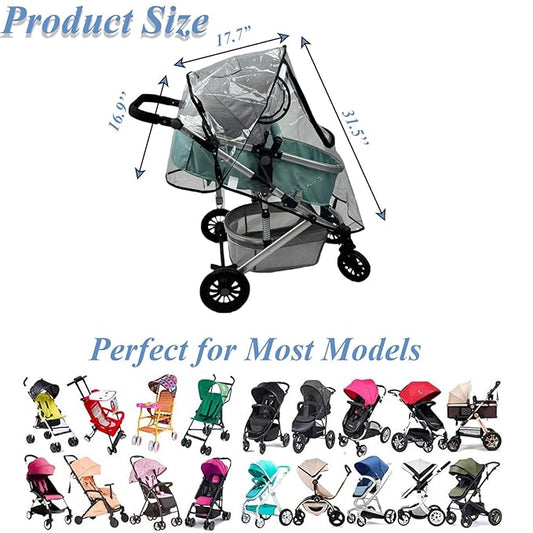 Unisize Pet Stroller Rain Cover - Foldable Clear Protection for Snow, Wind & Rain, Suitable for Most Models