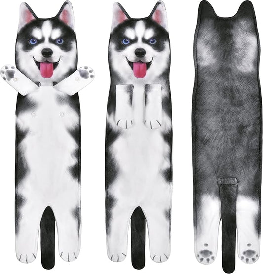 AGRIMONY Funny Husky Dog Puppy Hand Towels for Kitchen Bathroom - Dog Mom Dad Gifts for Women Men- Easter Mothers Fathers Days Valentines Day Housewarming Gifts for Animal Lovers