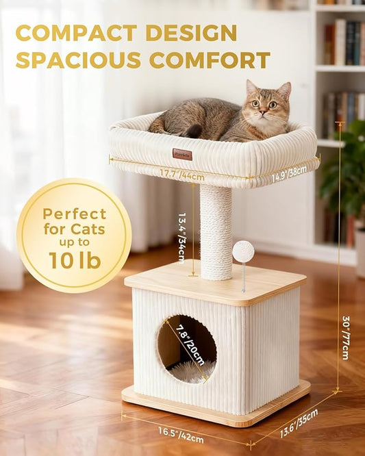 Modern Cat Tree for Indoor Cats, Nordic Loft Style, Cat Tower for Kitten with Sisal Scratching Posts, Soft Padded Beds & Cozy Condos, Floor-Mounted for Kittens & Adult Cats