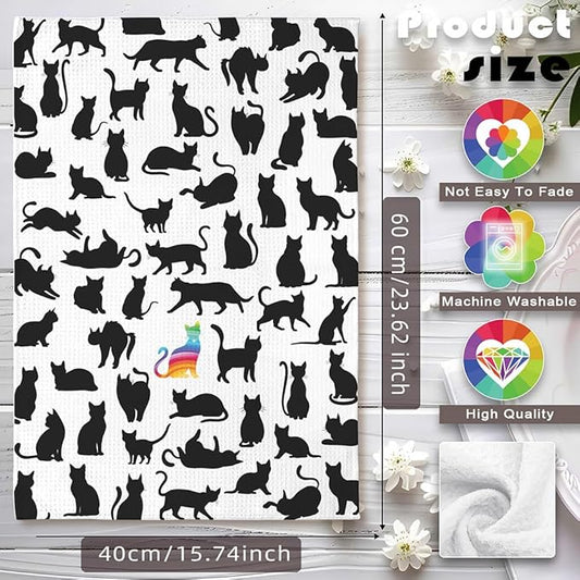 Funny Kitchen Towels - Rainbow Prismatic Feline Centerpiece Among Midnight Cat Flock, Empowering Decorative Hand Towel for Unique Cat Ladies & Nonconformist Pet Moms | Quick-Dry Novelty Dish Cloth