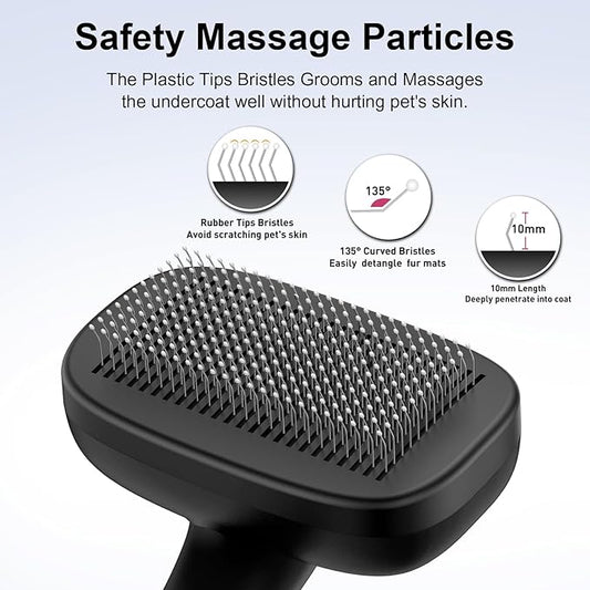 Self Cleaning Slicker Brush for Dog, Cat, Skin Friendly Shedding & Grooming Tool for Long and Short Haired Pets, Easy Clean Retractable Bristles, Black