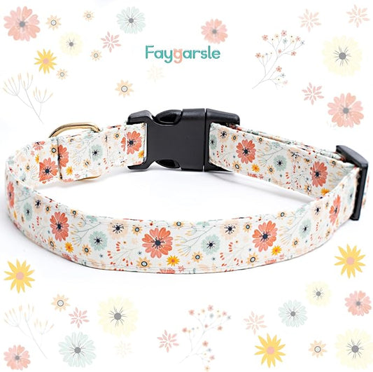 Faygarsle Cotton Designer Dogs Collar Cute Flower Dog Collars for Girl Female Small Medium Large Dogs with Flower Charms S