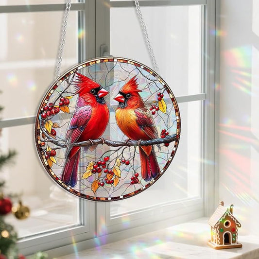 Xmas Suncatcher Bird Window Hanging - Christmas Snowman Suncatcher for Door Terrace Garden Home Decor, Winter Rainbow Maker Birthday Gifts for Lovers Women Men Dad Mom