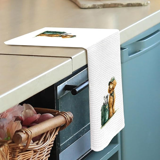 Golf Dog Kitchen Towels - Poodle Dish Towels, Sports Gifts, Pet Golf Club Decorative Absorbent Dishcloths Hand Towels for Kitchen Gym Spa Decor 16x24 Inches