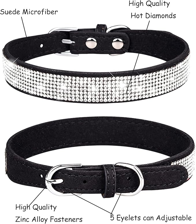Bling Dog Collar for Small Medium Large Dogs, Rhinestone Dog Collars for Girl and boy Dog, Diamond Puppy Collars, Adjustable Leather Suede SOFE Cat Collar (S(10.6"-13"/27CM-33CM), Black1)