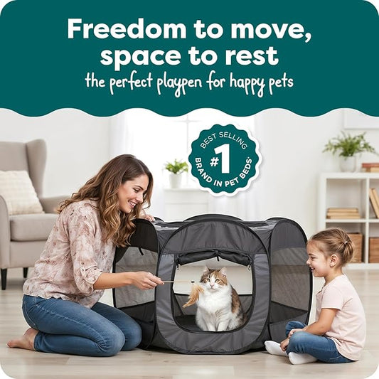 FurHaven Portable Pet Playpen for Dogs & Cats - Foldable Indoor Kitten Playpen with Mesh Sides, Pop Up Travel Dog Pen, Small, Gray
