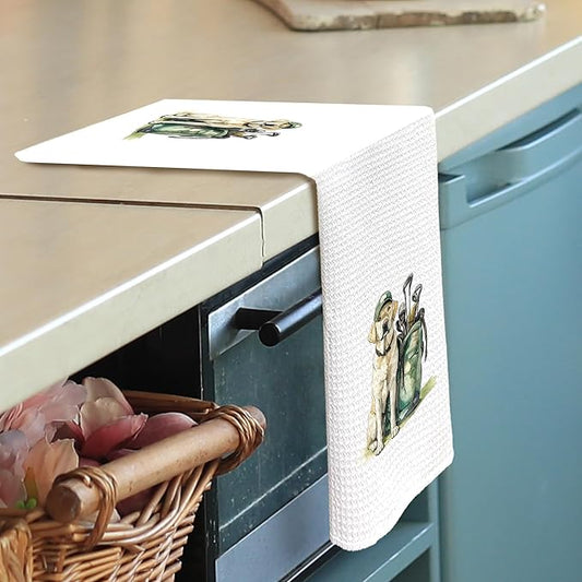 Golf Dog Kitchen Towels - Labrador Dish Towels, Sports Gifts, Pet Golf Club Decorative Absorbent Dishcloths Hand Towels for Kitchen Gym Spa Decor 16x24 Inches