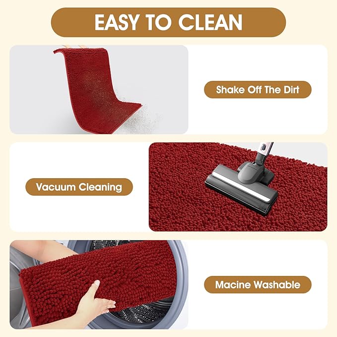 Extra Large Dog Door Mats for Muddy Paws, 71" x 25" Christmas Chenille Absorbent Mud Mat for Dogs, Non Slip Heavy Dog Rugs For Muddy Paws, Soft Indoor Door Mat for Entryway, Mud Paw, Inside Floor, Red