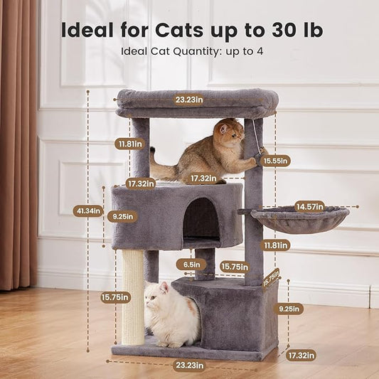 Gardner Pet 41" Cat Tree for Large Cats, Heavy Duty Cat Trees Towers with 3.2in Posts & Washable Top Perches & Replaceable Natural Sisal