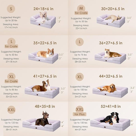 EHEYCIGA Orthopedic Dog Bed for Small Dogs, Waterproof Memory Foam Small Pet Beds with Sides, Non-Slip Bottom and Egg-Crate Foam Medium Dog Couch Bed with Washable Removable Cover, Lilac