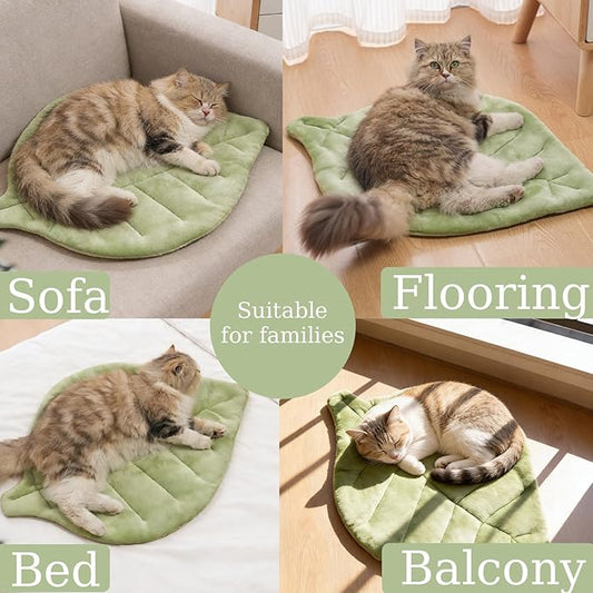 Self Warming Cat Leaf Mat,Comfortable Soft Fabric Breathable Cozy Cat Warm Bed Mat with Foil Insulation,Cat Bed Mat for All Seasons, 26.5"x20.5" Ideal for Cats Small Pets