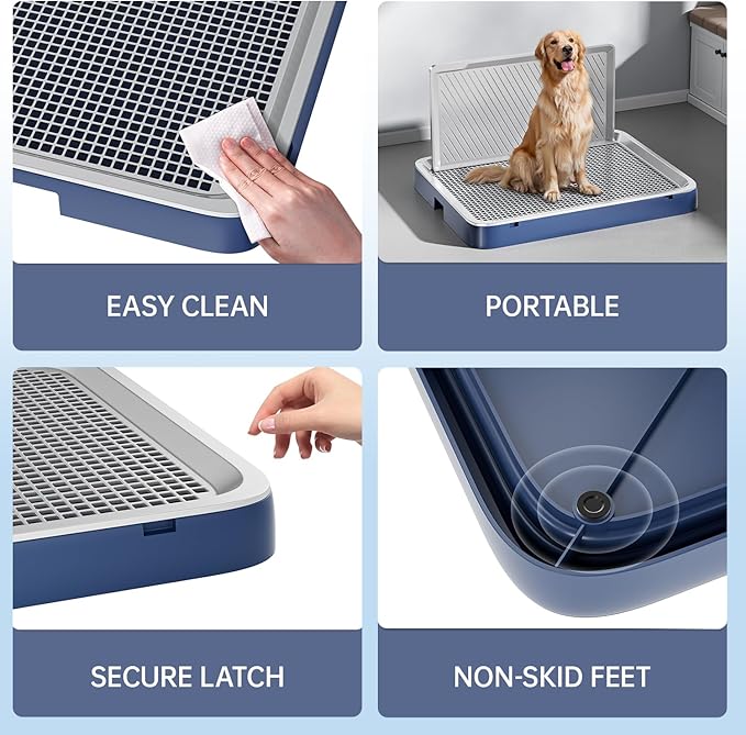 Indoor Dog Potty Tray with High Wall,25.59"X19.69" Pee Pad Holder,Dogs Litter Box,Mesh Training Toilet for Puppy and Small Size Dog,Housebreaking Supplies, Pet Products (Blue)