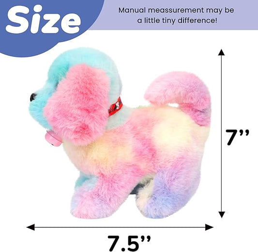 Hopearl Walking Dog with Bell Interactive Electronic Pet Plush Toy Puppy Woof and Moving Animated Nodding Head Gifts for Toddlers Birthday, Rainbow, 7''