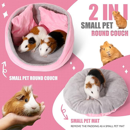 Guinea Pig Couch - Guinea Pig Bed, Removable Cushioned Pillow, Round Cuddle Cup Shape, Pure Pink and Gray, Ideal Bed for Small Pets