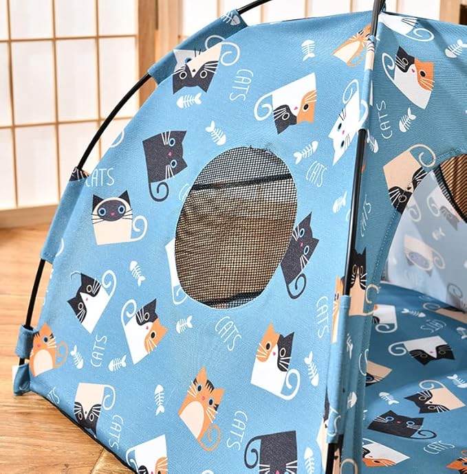 VEDEM Foldable Cat Teepee Tent for Indoor Cats, Pet Bed Outdoor Camping Tent for Small Dogs or Cats (Medium, Blue)