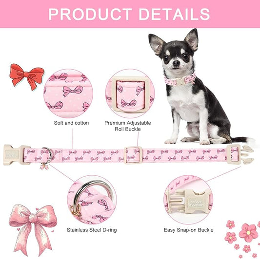 Unique style paws Dog Collar Plastic Buckle with Pendant Puppy Collar for Spring Summer Polka Dot Bow for Small Medium Large Boys Girls Dogs