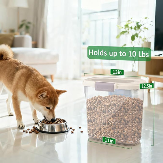 Airtight Dog Food Storage Container 10 Lbs - Slim Tall Pet Cat Food Treat Container with Lid, Scoop and Cup - Clear Plastic Dry Food Storage Bin for Dogs, Cats, Bird Seeds, Kibble, Pellets