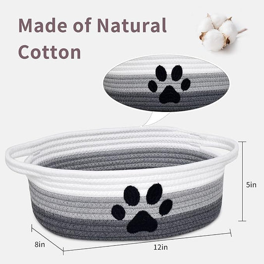 ABenkle Small Woven Basket with Handle, Cute Dog Paw Baskets for Gifts Empty, Decorative Rope Woven Storage Dog Toy Basket, Nursery Baskets for Baby Shower, 12" x 8" x 5"