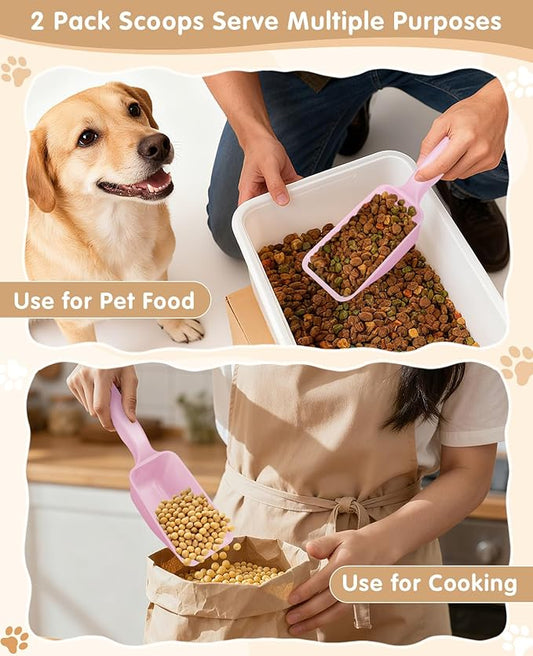 2-Pack Dog Food Scoop 1 Cup, Plastic Pet Food Measuring Scoop With Measuring Lines (1/2 & 1 Cup Markings) for Dogs, Cats, Fish, Bird(Pink)