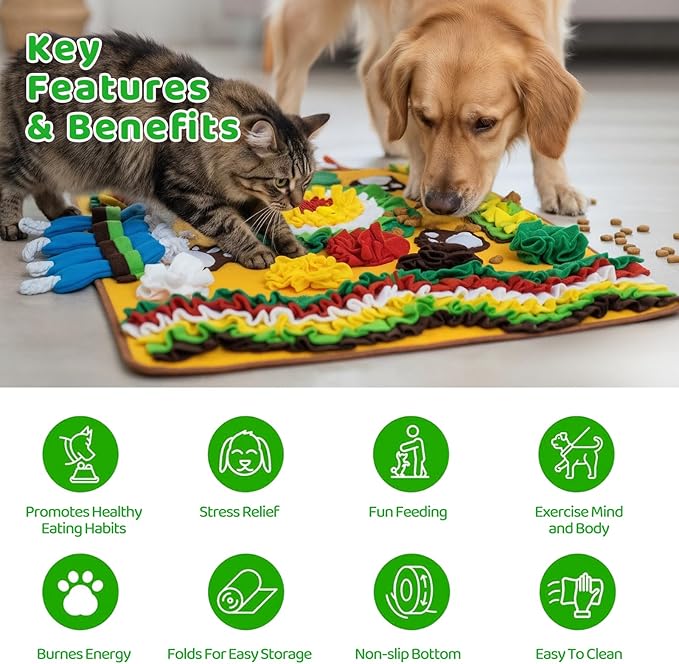 Snuffle Mat for Dogs Large Breed 36'' X 34'' - Interactive Dog Toys for Boredom - Sniff mat - Mental Stimulation - Enrichment Toys- Slow Feed- Washable & Foldable (A)