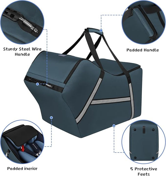 Infant Car Seat Travel Bag for Airplane Compatible with All Nuna Pipa Car Seat and Base,Chicco KeyFit 30 and Base, Padded Car Seat Bags for Air Travel,Car Seat Gate Check Bag with Side Pocket, Blue