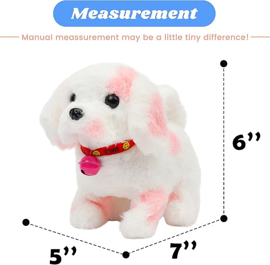 Hopearl Walking Point Dog Interactive Electronic Pet Plush Toy Puppy Woof and Moving Animated Nodding Head Gifts for Toddlers Birthday, Pink, 7''