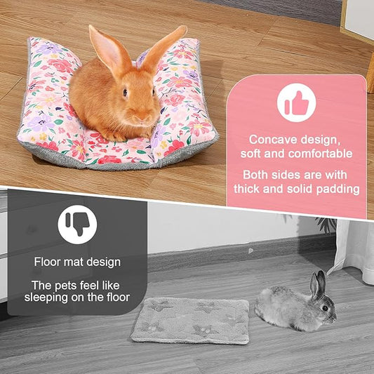 Rabbit Bed 15"X14"Thickened and Soft Bunny Bed Washable Cuddle Cushion Plush Mat Double-Sided Plush Small Pet Flop Mat Cotton Pillow for Rabbit