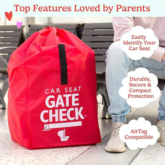 J.L. Childress Gate Check Travel Bag for Car Seats - Car Seat Travel Bag for Airplane, Fits All Baby & Infant Carriers, Airport Accessories for Gate Check, Flying Essentials, AirTag Compatible - Red